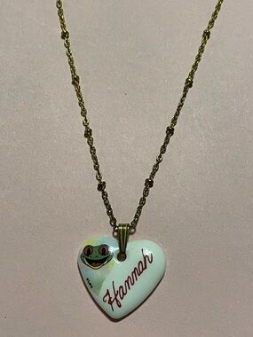 Hanna Porcelain Heart Personalized Frog Pendant on 18GRP Chain #7660
